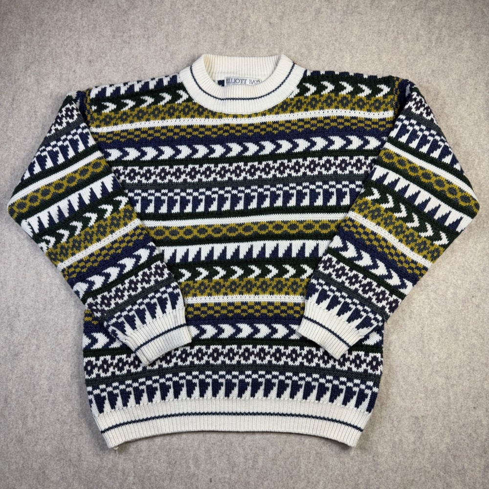 Elliott Bay Vintage Fair Isle Knit Sweater Mens Medium Mohair Blend Geometric
